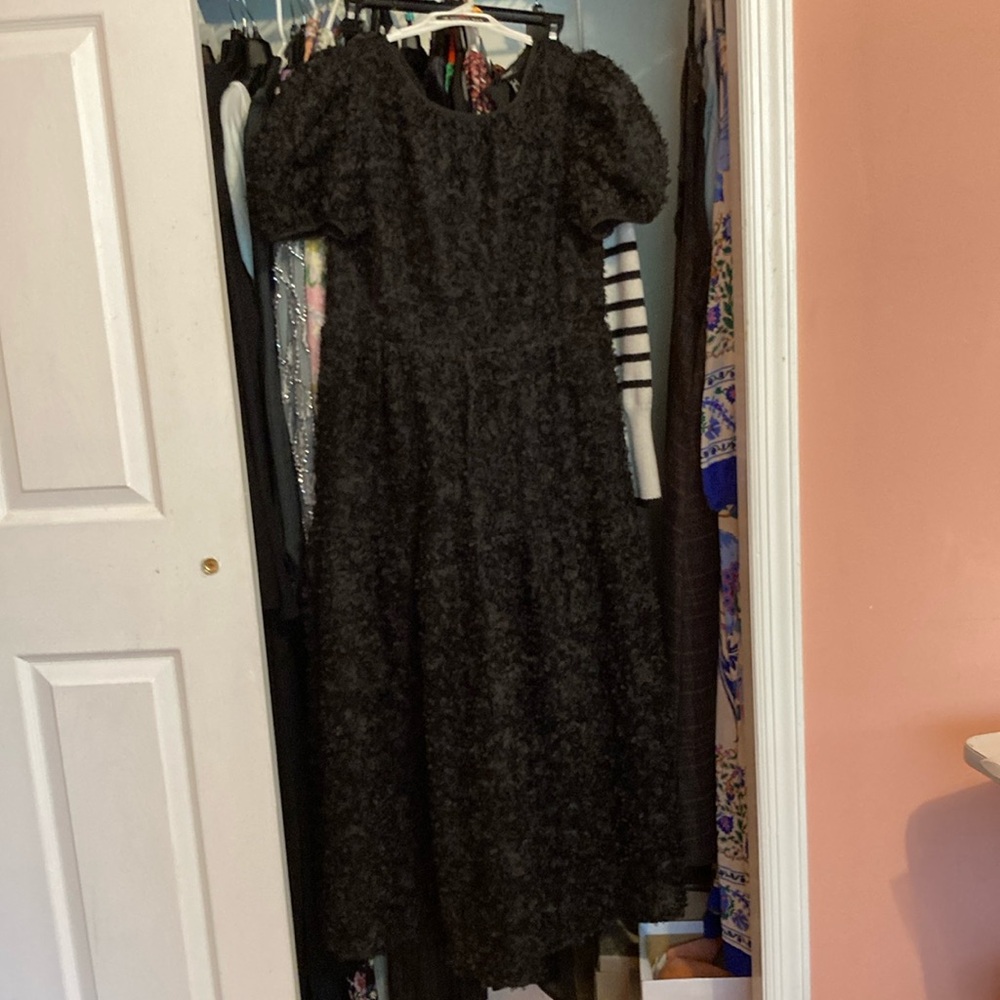 Black Floral Midi Dress with Applique